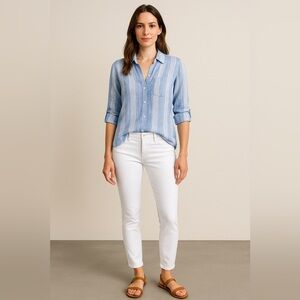 da•sh Blue & White Striped Button-Up Shirt | Women’s Size M